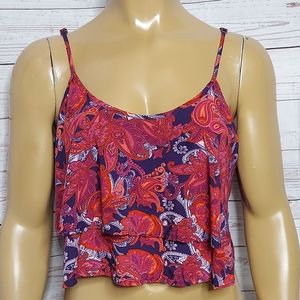 Garage Cropped Paisley Print Layered Tank Top